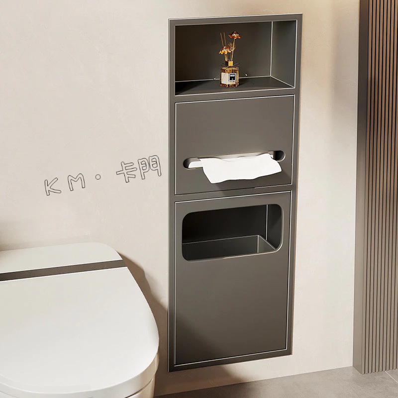 『 卡門 · KM 』馬桶壁龕嵌入式衛生間垃圾桶置物架浴室304不銹鋼帶門壁龕櫃成品
