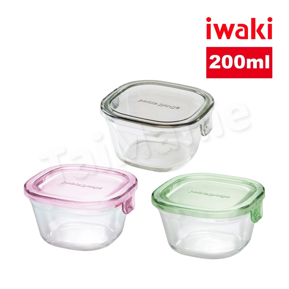 iwaki 日本耐熱玻璃方形微波保鮮盒200ml(三色任選)