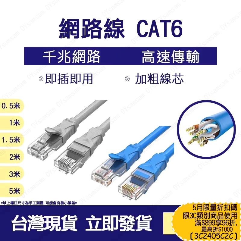 台灣現貨 網路線 CAT6 RJ45 網路線 千兆網路 CAT6 網路線 0.5米/1米/1.5米/2米/3米/5米