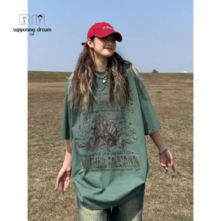 👑【若夢】👑真水洗做舊t恤 美式復古短袖上衣 重磅純棉男生情侶夏季短踢 潮流嘻哈大尺碼寬鬆落肩oversize t恤五分