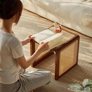 『HONEY精選』免運🚛日式實木小茶幾藤編中古沙發邊幾侘寂風傢俱床頭櫃陽臺輕奢原木色