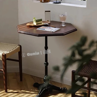 Ouniu丨複古美式實木餐桌 小圓桌 奶茶桌 方桌 八角桌 網紅咖啡甜品奶茶店桌椅組合 戶外花園陽臺小圓桌