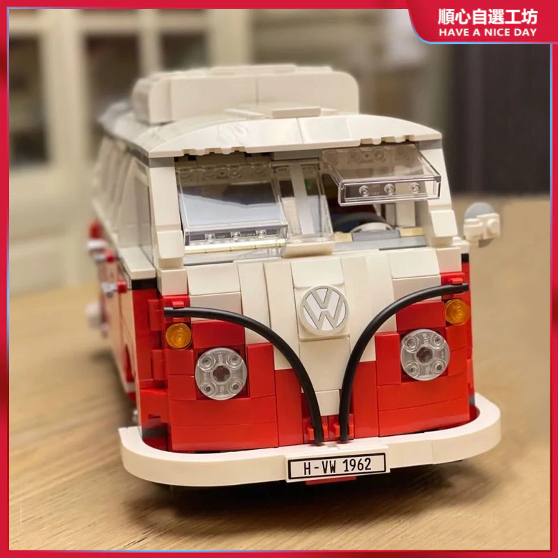 【新品優惠】益智玩具 童年玩具擺件 大眾T1露營車公交巴士汽車模型益智拼裝積木玩具車