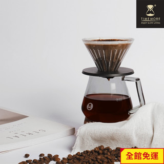 TIMEMORE 泰摩(玻璃)冰瞳手沖咖啡套裝組-(黛黑分享壺+玻璃濾杯)