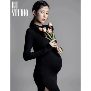 隔日配🌈24h臺灣現貨🌈 孕婦禮服 孕婦照 黑色 長裙 彈力 開叉 顯瘦 大尺碼 孕婦寫真 素色 懷孕寫真照片 情侶