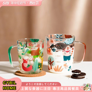 【臺灣24h出貨】西比爾創意卡通帶刻度玻璃杯早餐杯家用大容量玻璃馬克杯女麥片杯