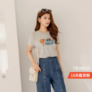 niceioi【特惠】涼感衣 短袖上衣 涼感上衣 涼感衣 灰色 [Q萌俏皮印花涼感上衣] 可愛上衣 圓領上衣 女裝
