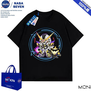 NASA聯名鋼彈短袖 機器人上衣 100%純棉兒童帥氣T恤 2024年夏季卡通動漫印花童裝短袖 中大童上衣～MONI