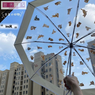 【臺灣 出貨】全自動貓咪狗狗透明雨傘女折疊女神小清新學生三折傘雙人網紅加厚 UV傘 折疊傘 遮陽傘 折疊雨傘 防曬傘 傘