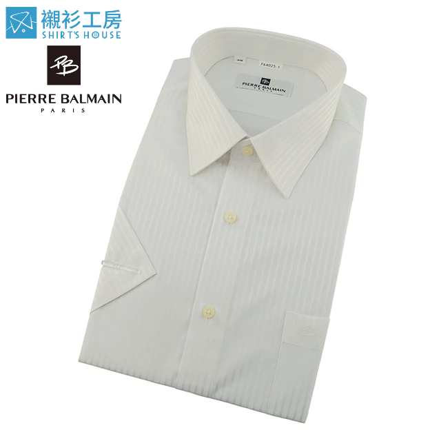 皮爾帕門pb白色緹花、上司有肚寬鬆短袖襯衫64025-01-襯衫工房