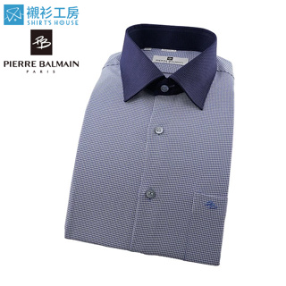 皮爾帕門pb藍色經典千鳥格紋、配深藍色同花紋領子、合身長袖襯衫66151-05-襯衫工房