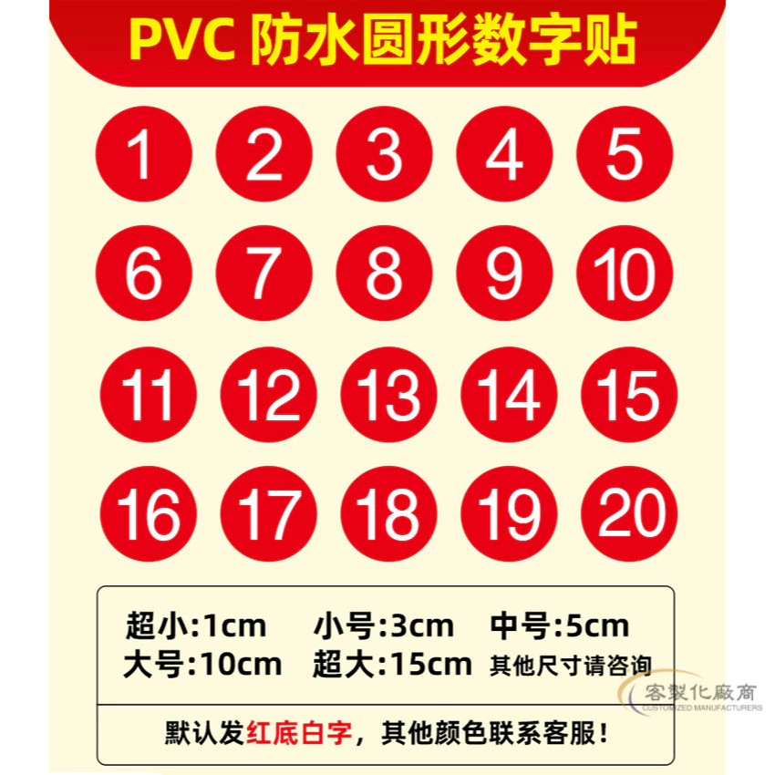 【全場客製化】 Pvc防水數字號碼貼紙不乾膠編號序號數字貼餐館餐桌參賽號碼標籤