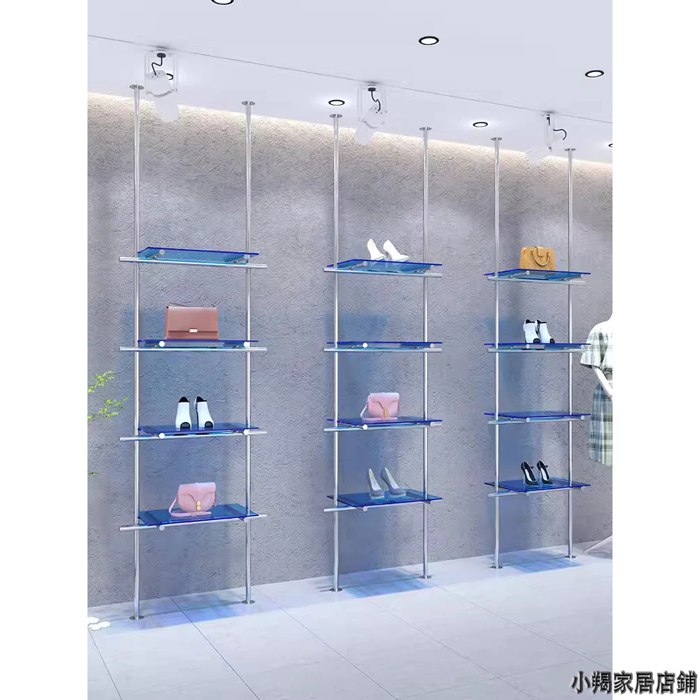 商場鞋店鞋架展示架上牆不銹鋼亞克力陳列架服裝店壁掛包包置物架