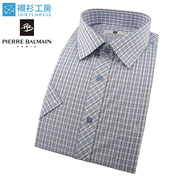 皮爾帕門pb藍色格紋、門襟斜格設計、齊支可外穿短袖襯衫64047-02-襯衫工房