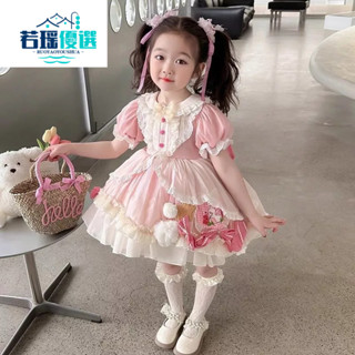 女童洛麗塔粉色蓬蓬公主裙 短袖周歲女寶寶禮服洋裝 宮廷風 連衣裙 女童裙子可愛公主裙 公主蓬蓬裙 公主裙Lolita洋裝