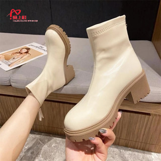 🔥實拍免運 馬靴 馬丁靴 女生短靴 踝靴 切爾西靴 女靴 靴子 真皮馬丁靴女2023年新款粗跟透氣彈力黑色瘦瘦靴後拉鏈