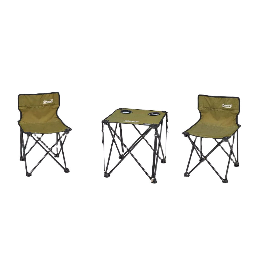 Coleman CM-38841 緊湊桌椅組 一桌2椅套裝 綠橄欖 野餐桌椅 露營桌椅 附飲料杯架《台南悠活運動家》