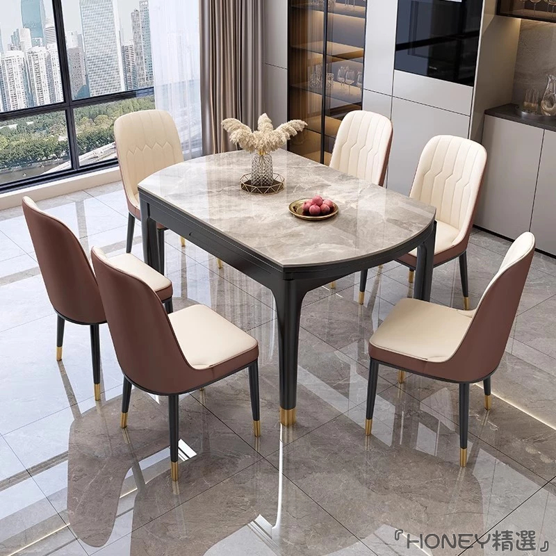 『HONEY精選』岩板餐桌可伸縮方圓兩用家用小戶型實木摺疊現代簡約輕奢可變圓桌