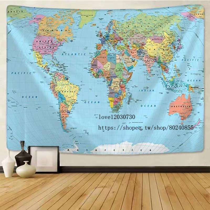 【免運】世界地圖掛毯掛畫 地圖織物壁掛墻壁裝飾布 水彩字母地圖裝飾畫 床頭背景布掛布