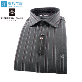 皮爾帕門pb灰色底寬條紋、日本進口布料、齊支可外穿當襯衫外套、保暖長袖襯衫68147-10-襯衫工房