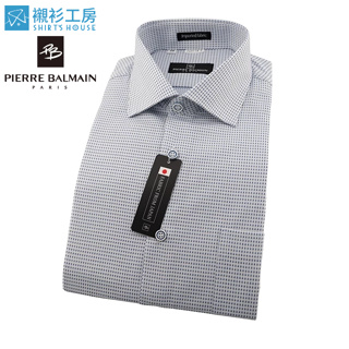 皮爾帕門pb藍色緹花、進口素材、配双層釦合身長袖襯衫69118-05-襯衫工房