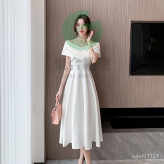 高級感輕奢晚禮服長裙 3色 S-XL 設計感高端緞麵白色訂婚連衣裙 黑色洋裝 伴娘裙_5513 YEGD