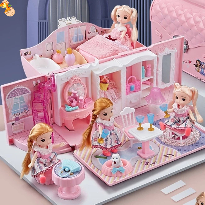 台灣現貨🎁芭比娃娃屋 仿真玩具 夢幻手提包 公主城堡 家家酒玩具 芭比洋娃娃套裝 女孩玩具 過家家玩具 夢幻城堡
