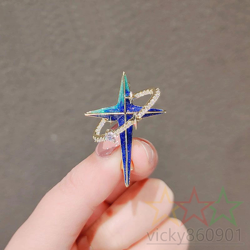 日系湛藍星球宇宙胸針男女情侶款別針領針開衫西裝外套四角星配飾 星星 ~~~