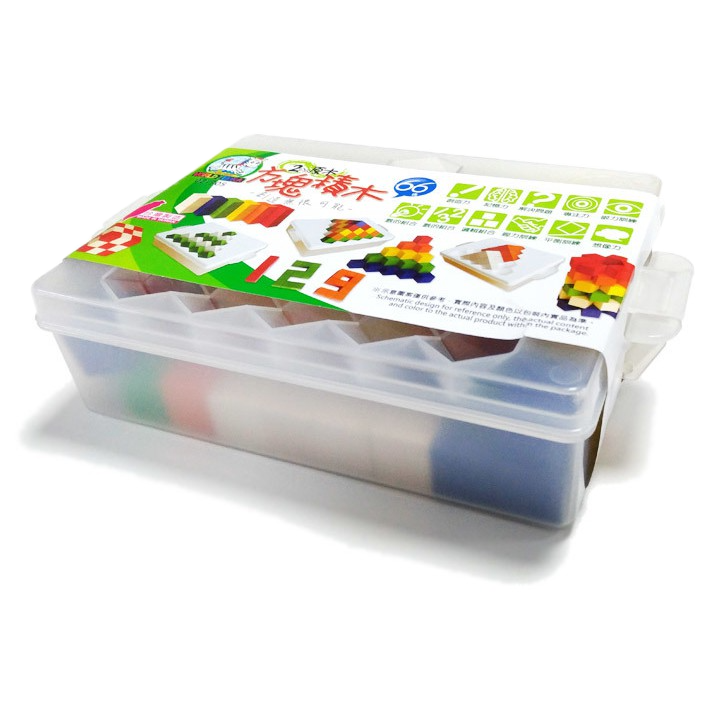 2公分原木方塊積木/教育方塊(偉志)【多功能木製教具+特製盒蓋設計：數與量、排列組合、顏色認識、積木堆疊遊戲】