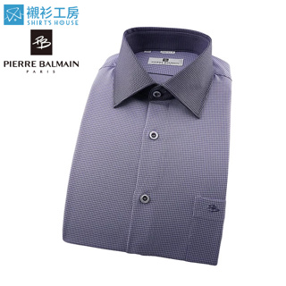 皮爾帕門pb紫色經典千鳥格紋、配深紫色同花紋領子、合身長袖襯衫66151-08-襯衫工房