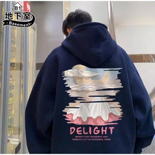 地下室B1-帽T街頭DELIGHT雲朵塗鴉連帽大學T長袖上衣男生衣服5XL加大尺碼大絨布魚鱗布 【NL663251】