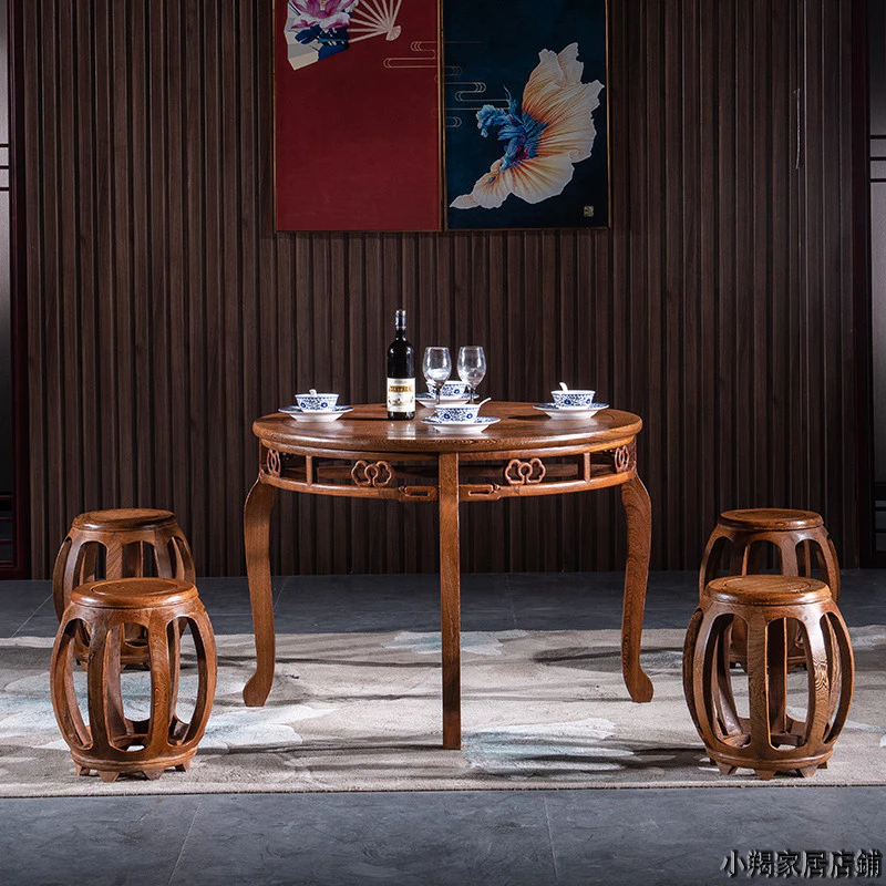 三匠名居紅木雞翅木圓餐桌飯桌椅組合中式餐桌小戶型家用實木傢具