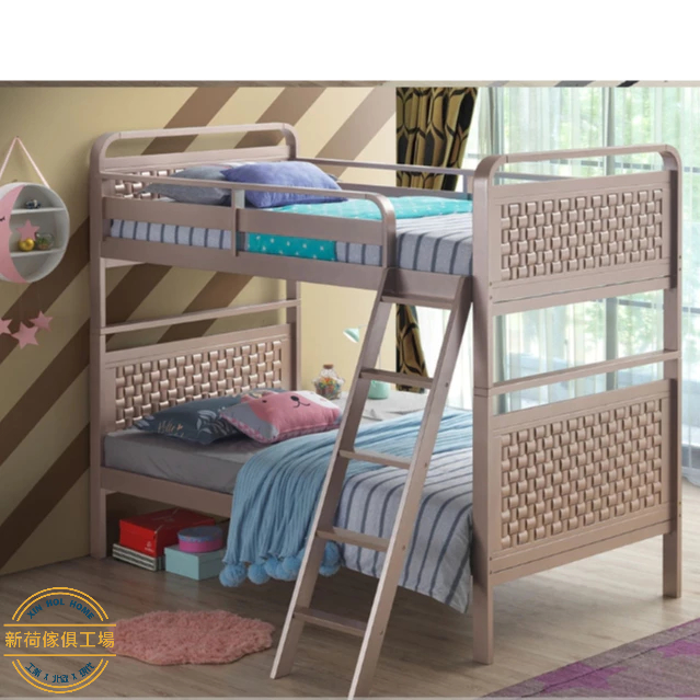 【新荷傢俱工場】KB -BB701 🌟現貨🌟灰綠/玫瑰金  木製雙層床 單人床架 雙人床 實木床架