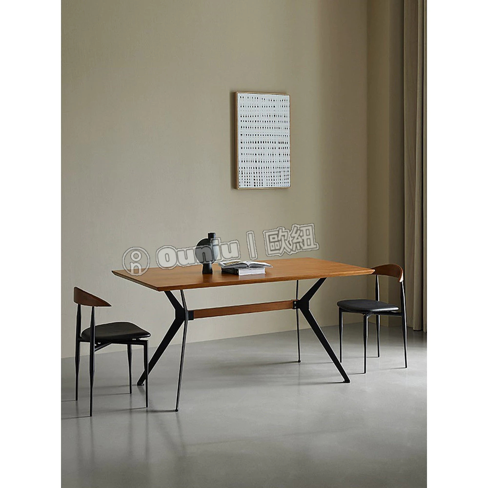 Ouniu丨北歐簡易實木餐桌現代簡約創意原木書桌工業風鐵藝復古家用飯桌