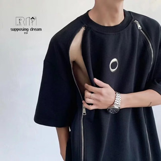 👑【若夢】👑美式插肩短袖男 韓版 男生衣服 上衣 短袖 百搭 oversize 上衣男 純棉 街頭 男女T恤 設計感短袖