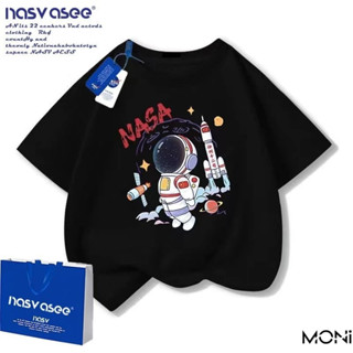 【臺灣出貨】NASA宇航員圖案衣服 大童短袖 夏季純棉短袖T恤 潮牌寬松運動男女中大童半袖~moni