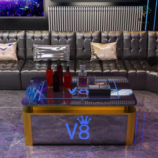 免費印製logo發光茶几110V巖板茶几 七彩燈光 發光桌子 深淵茶几 KTV茶几 玻璃桌子 不鏽鋼茶几 招待所沙發