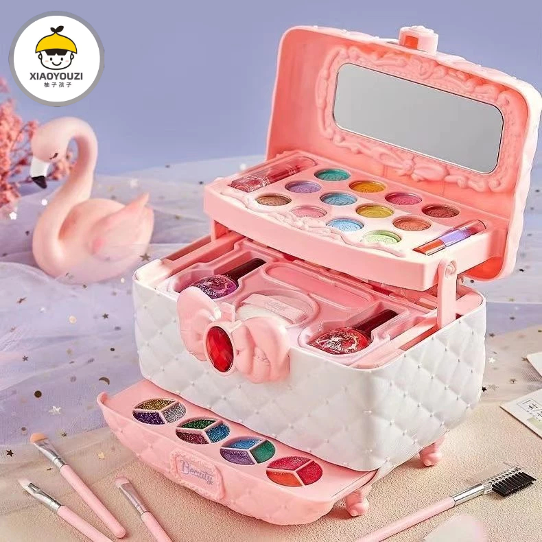 【台灣出貨】-兒童化妝品套裝無毒女孩彩妝盒公主小孩舞臺演出專用玩具箱的禮物