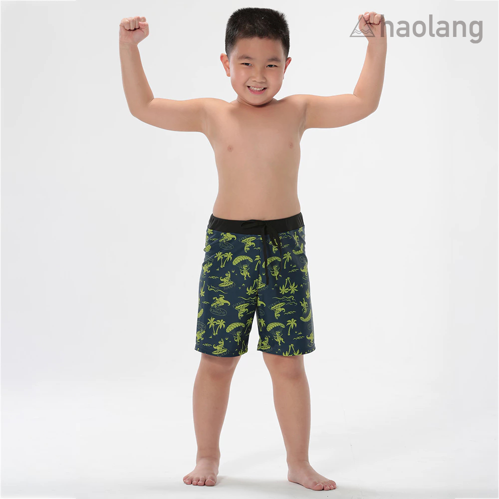 Haolang 衝浪恐龍男童五分泳褲/寬鬆型泳褲