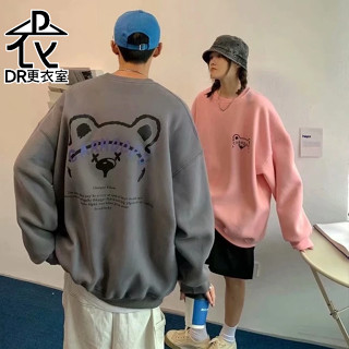 DR更衣室-長T 情侶裝 韓版小熊印花大學T 男生衣服 衛衣 長袖上衣 情侶衣服 圓領 大尺碼5XL【NL662179】