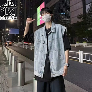 DR更衣室-外套 韓版嘻哈翻領牛仔外套 夏季百搭 寬鬆 丹寧背心外套 牛仔背心 男裝【NL683040】