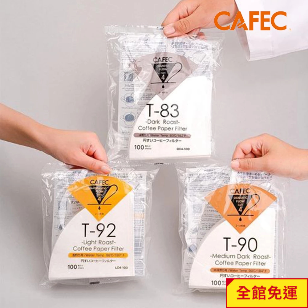 【CAFEC】三洋日本製ABACA+ 麻纖維Plus T83深焙 T90中深焙 T92淺焙 白色錐形咖啡濾紙100張閃咖