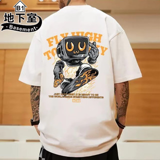 地下室B1-短袖T恤 港風卡通機器人動漫ins潮流短袖 五分袖 男生衣服 男裝 大尺碼8XL【NL624051】