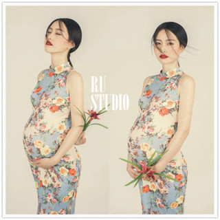 🌈臺灣出貨🌈 孕婦旗袍 孕婦拍照服裝 影樓攝影拍照 懷孕寫真 孕婦裝 藝術照 孕婦寫真 衣服