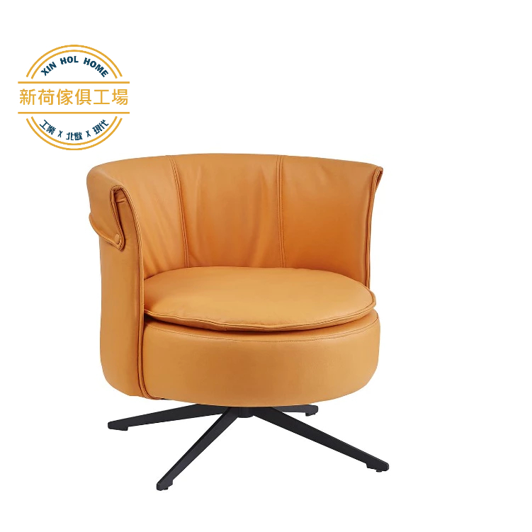 【新荷傢俱工場】J 177  單人休閒科技布沙發(橘色/咖啡)  旋轉椅 單人沙發 旋轉椅 貴賓椅 大廳椅 房間椅