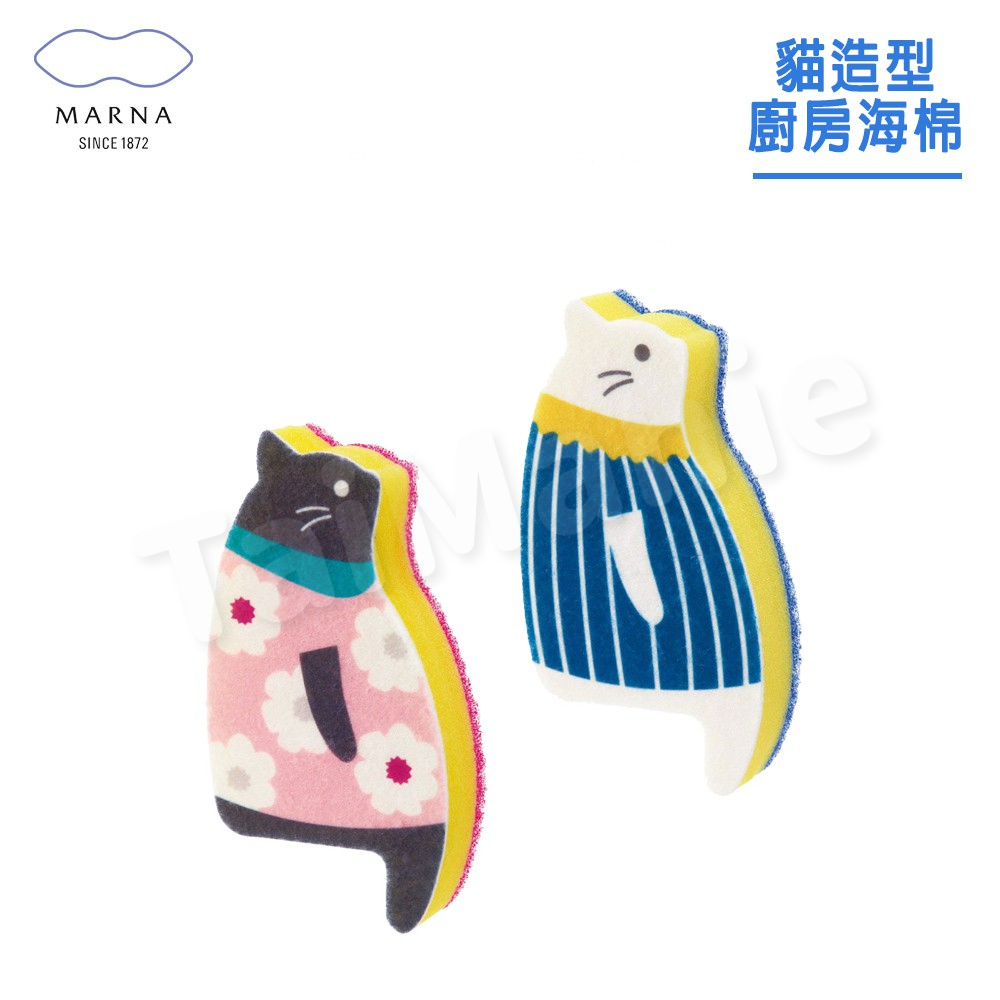 MARNA 日本進口貓造型立式廚房海綿(兩色任選)