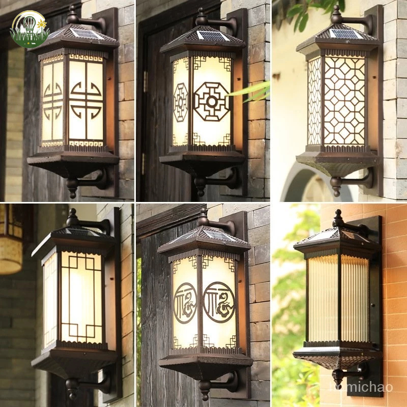 [叄曦燈飾]新中式太陽能LED超亮戶外壁燈 室外防水簡約傢用花園露臺庭院墻燈