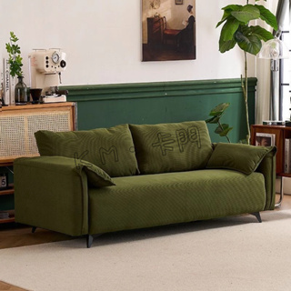 『 卡 門 』原木風沙發小戶型客廳沙發大象耳朵布藝燈芯絨沙發科技布直排沙發