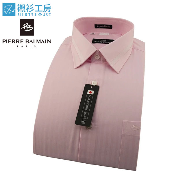 皮爾帕門pb粉紅緹花素面、領面拼接、進口素材合身長袖襯衫69103-03-襯衫工房
