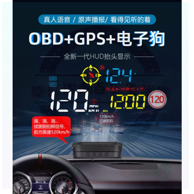 TW-217 OBDII GPS測速照相 HUD抬頭顯示器 真人語音播報 水溫報警 測速照相提醒 超速報警 故障碼報警